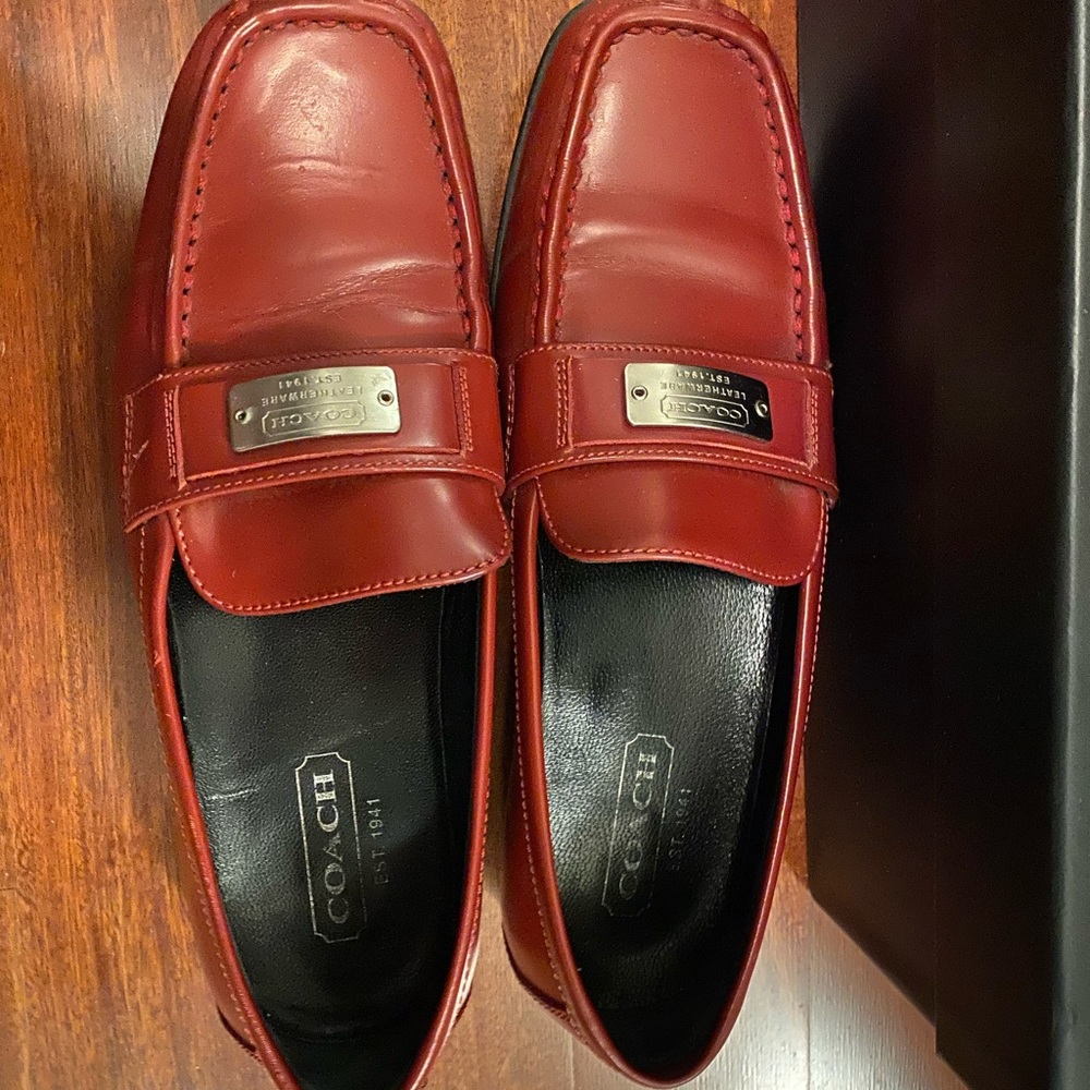 Red leather Coach loafers 36.5 - Picture 3 of 3